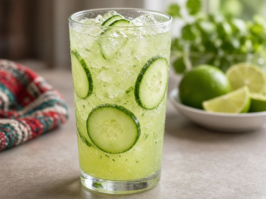 Tall glass of cucumber-lime agua