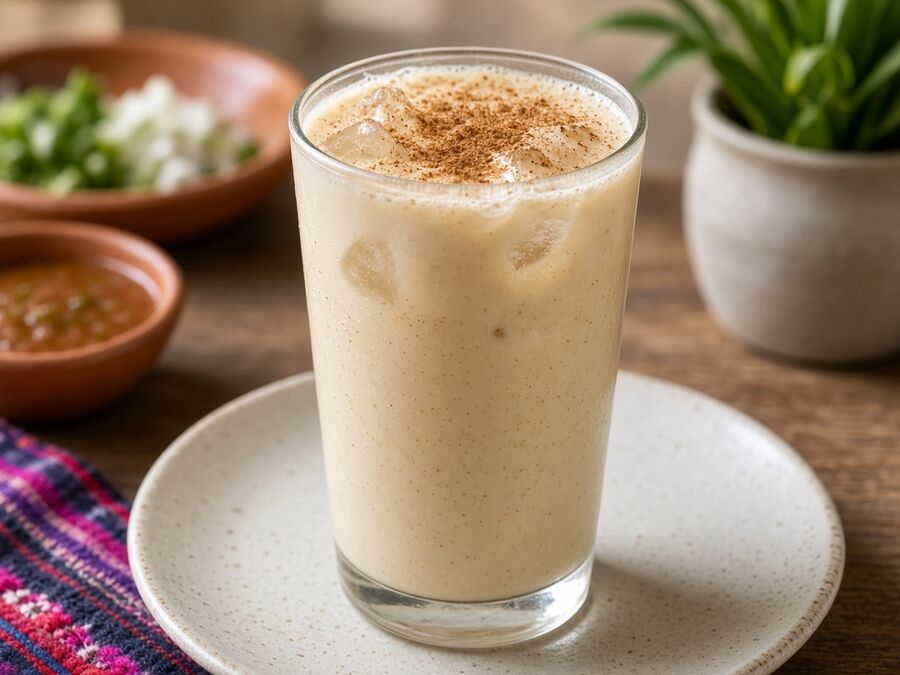 Tall glass of horchata