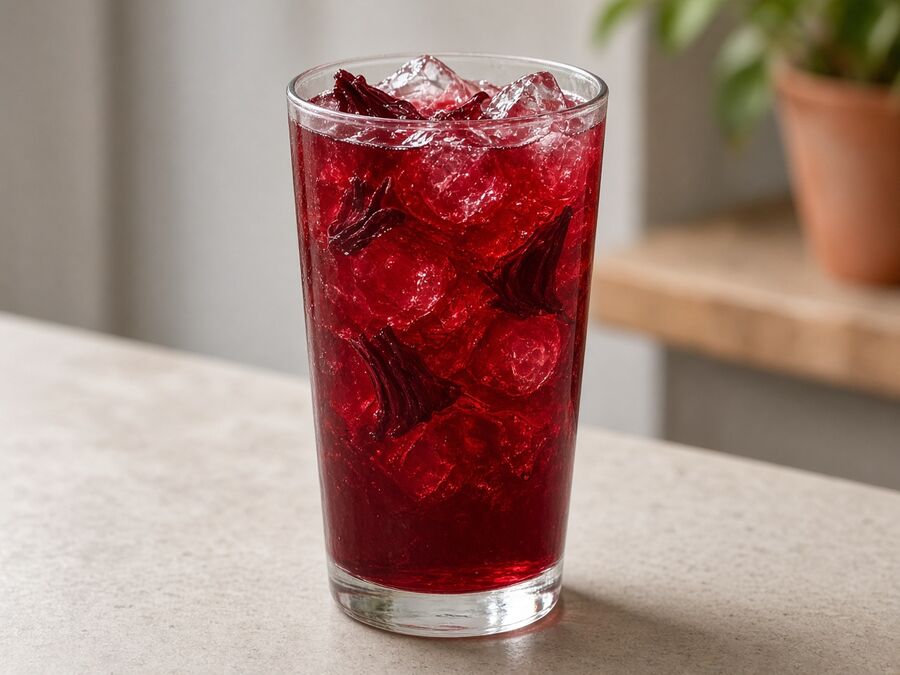 Tall glass of agua de jamaica