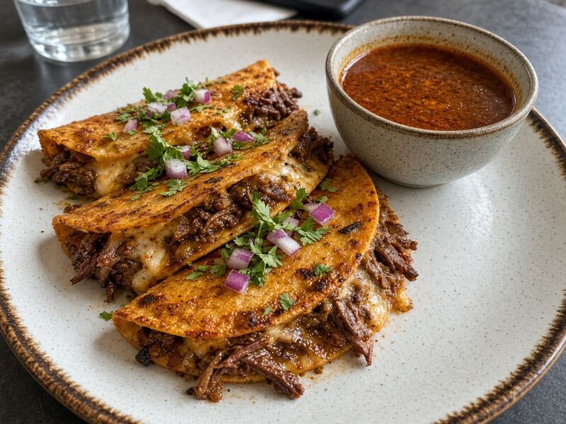 Birria quesataco with consomme
